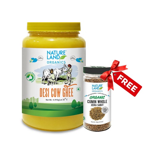 Organic Premium Cow Desi Ghee 1 Ltr + Organic Cumin Whole 100 gm